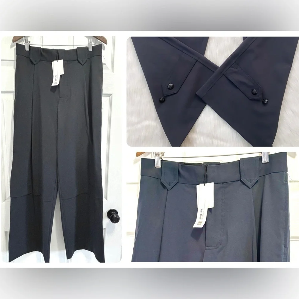 NWT Zara Wide Leg Trousers Navy Blue Pants Poly / Viscose / Elastane Blend Large - Picture 12 of 12